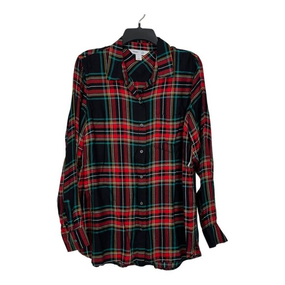 Old Navy Womens Plaid Button-Up Long Sleeve Shirt Top Size L Red/Green/Black - Picture 13 of 13
